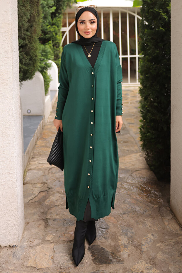 Emerald Green Cold Yarn Knitwear Cardigan
