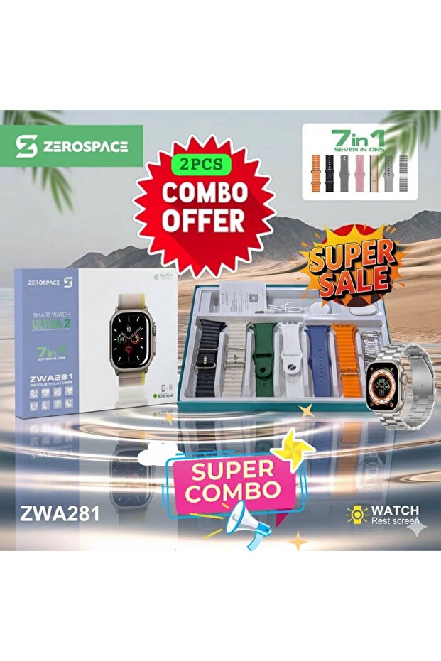 مجموعة من قطعتين من ساعات ذكية فائقة الجودة مع شاشة AMOLED، و7 أحزمة مخصصة، وتتبع متقدم للصحة واللياقة البدنية - 1