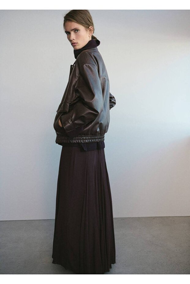 Oversize deri görünümlü ceket - 6