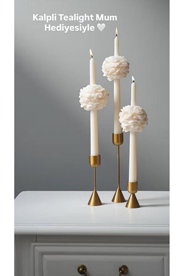 3 Adet Gül Motifli Vanilya Esanslı Kokulu Şamdan Mum , ( Sadece Mum ) - 1