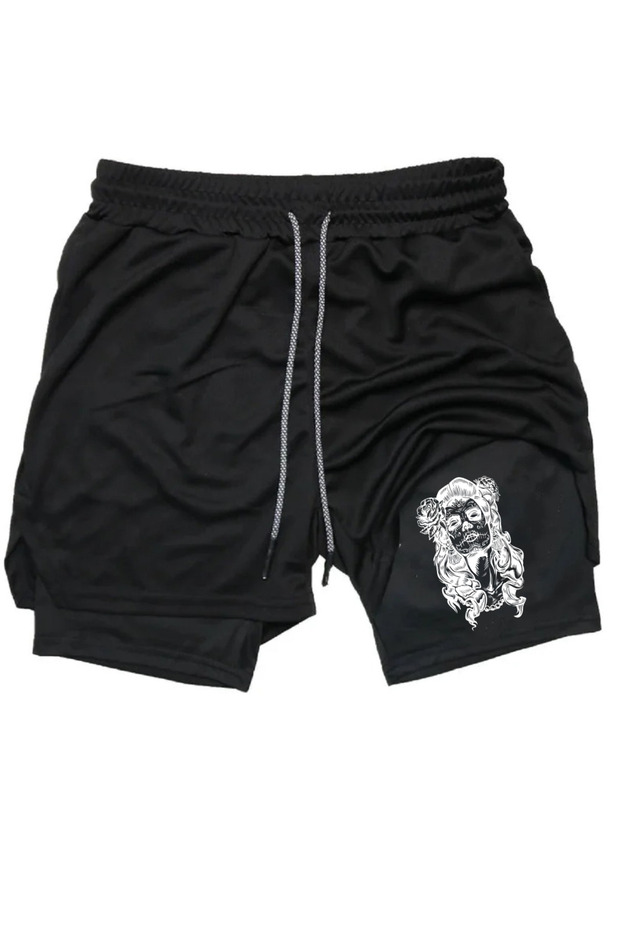Quick Dry 2 in 1 Adult Unisex Sports Mexican Woman Printed Shorts with Leggings Fitness Gym Training