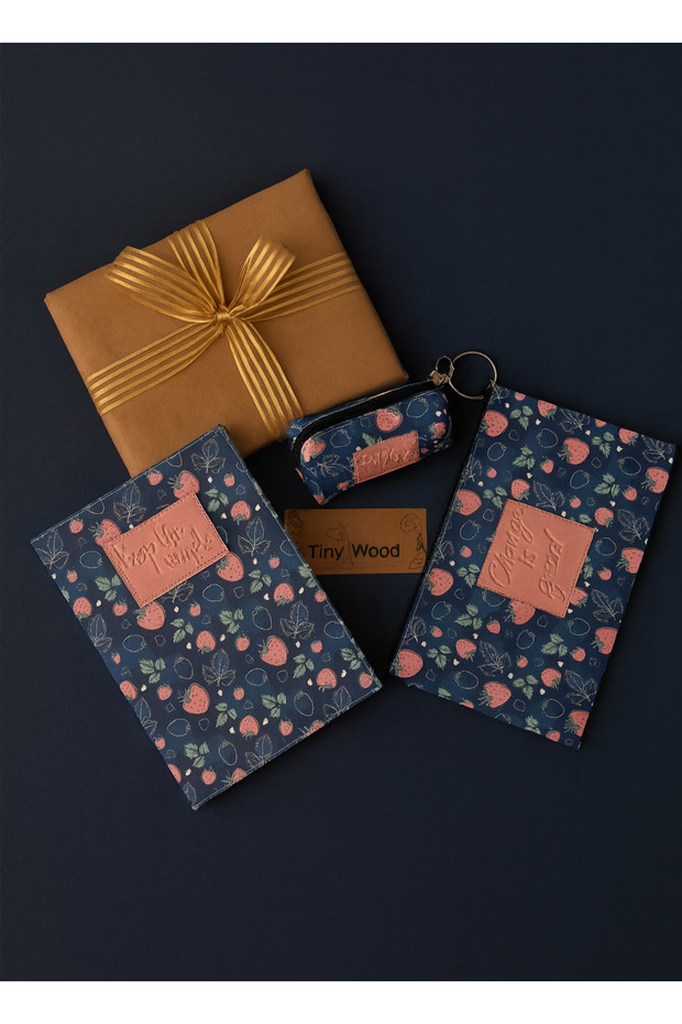 Women's Gift Set – Notebook, Keychain and Bag Organizer | Patterned Leather Cover Notebook