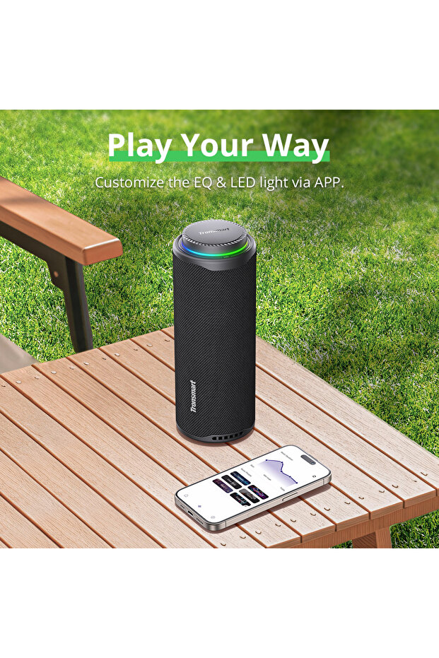T8 Portable 40W Bluetooth Speaker, 360° Sound, IPX7 Waterproof, Custom EQ & Lights (Grey) - 7