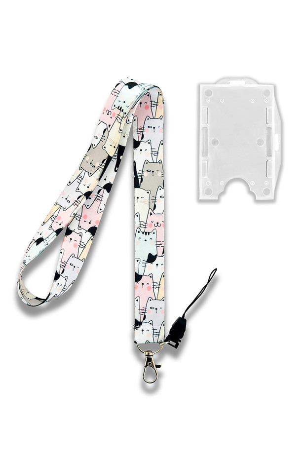 Cat Pattern Neck Lanyard Badge Holder + Double-Sided Card Holder Set of 2