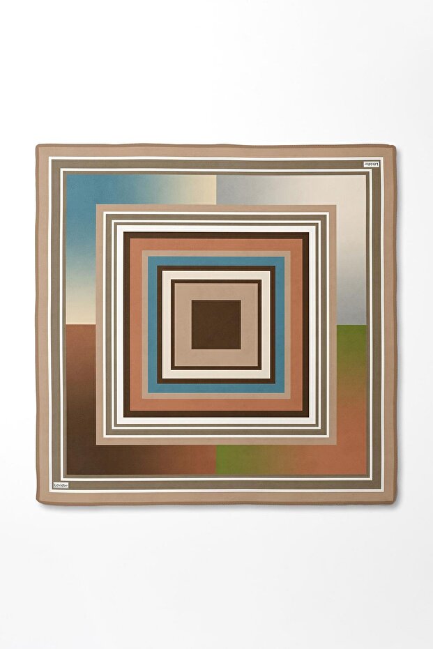 وشاح حريري من نسيج قطني طويل بنمط مربع من المنك - 3