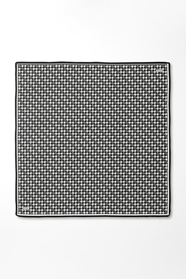 Gray Houndstooth Pattern Twill Silk Scarf - 3