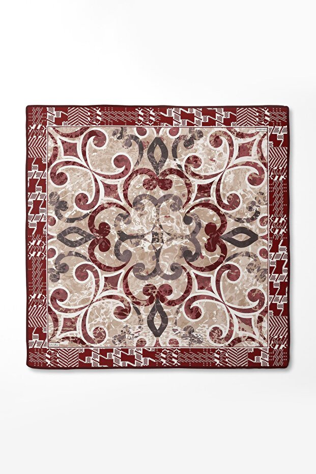 وشاح حريري منقوش باللون الأحمر - 3