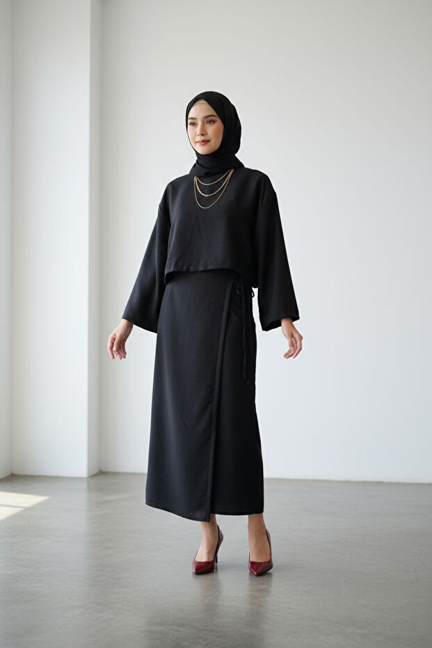 Set de in piese subțire pentru femei, bluză cu șireturi și fustă, set de talie înaltă piese elastic de vară, set din două piese K in - 2