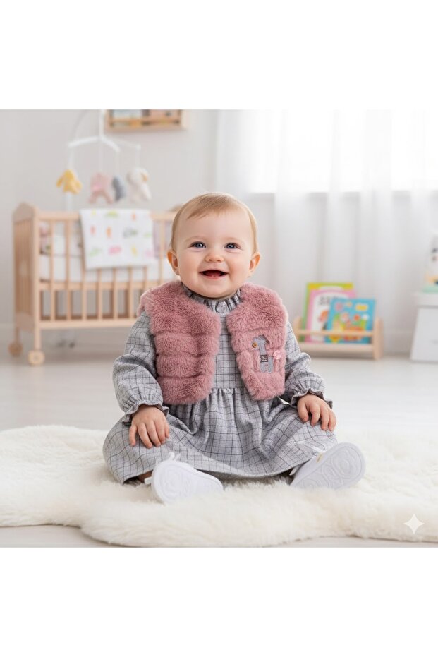 Cheerful Checkered and Pink Vest Set Set (6-9-12-18 Months)