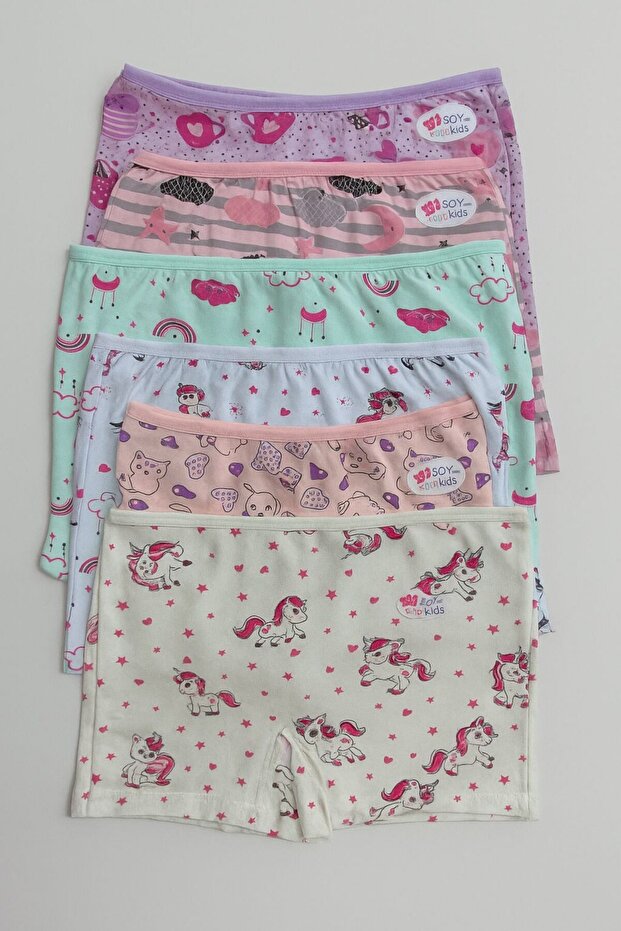 Girls' Combed Cotton Boxer Mixed Pattern 6-Piece Pack Cotton Production