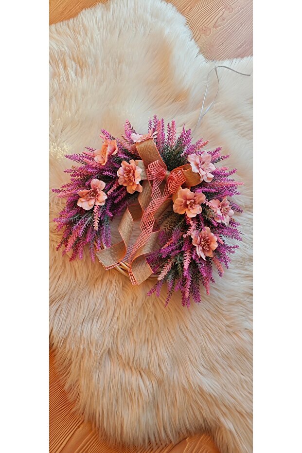 Lavanta çiçekli bambu çelenk kapı süsü - 3