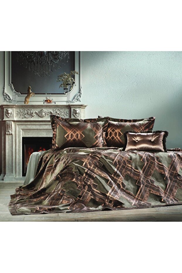 Zebra Casa Marion 4 Piece Double Bedspread Set Khaki Copper