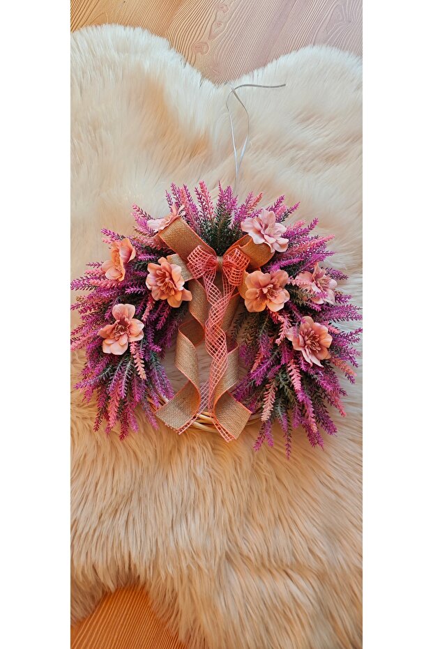 Lavanta çiçekli bambu çelenk kapı süsü - 1