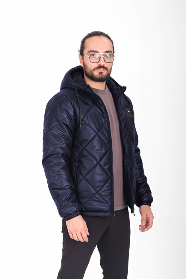 Men's Navy Blue Lined Windproof Hooded Lightweight Seasonal Jacket