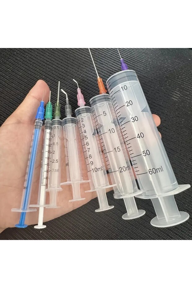 طقم حقن بلاستيكي مكون من 14/10 قطعة مع إبر، بأحجام متنوعة 1 مل، 3 مل، 5 مل، 10 مل، 20 مل، 60 مل، للتعبئة