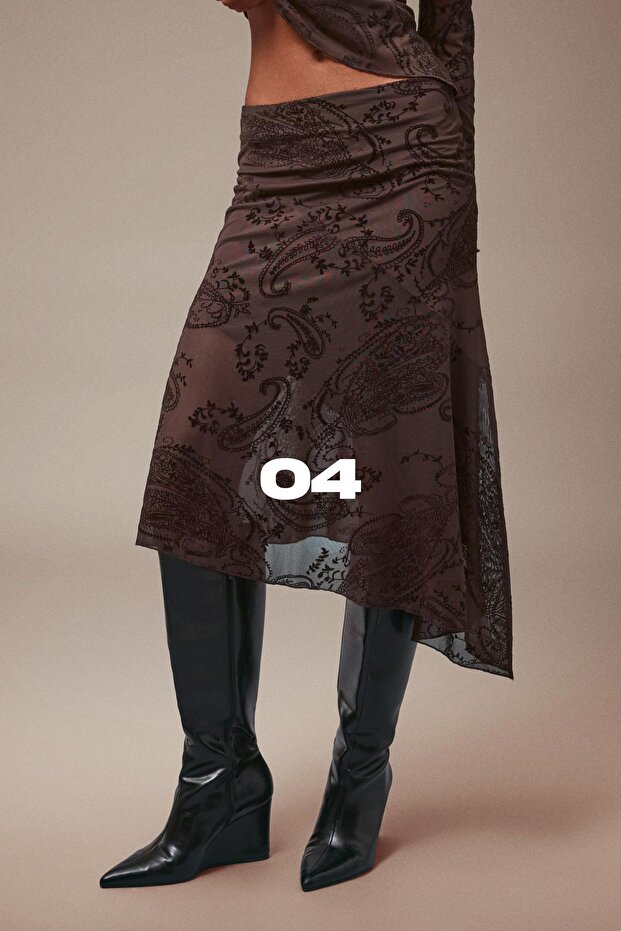 Baskılı midi etek - 5