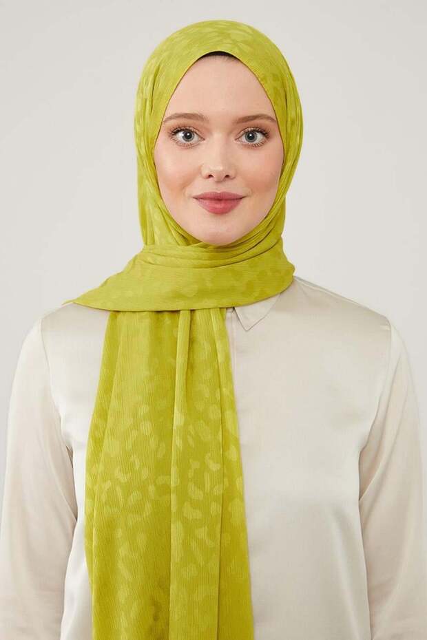 Lime Jacquard Capri Shawl - Self Patterned - 2