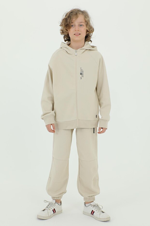 Hooded Printed Cotton Pique Boy's 2-Piece Top and Bottom Tracksuit Set