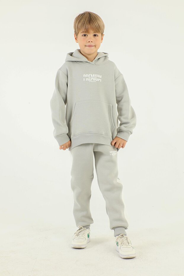 Hooded Cargo Pocket Print Detailed Boy's Tracksuit Set