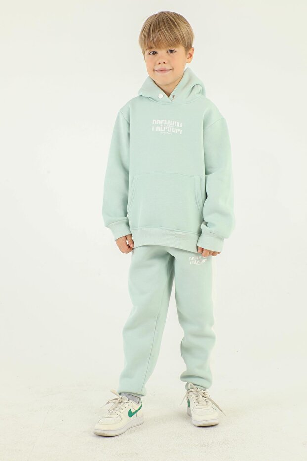 Hooded Cargo Pocket Print Detailed Boy's Tracksuit Set
