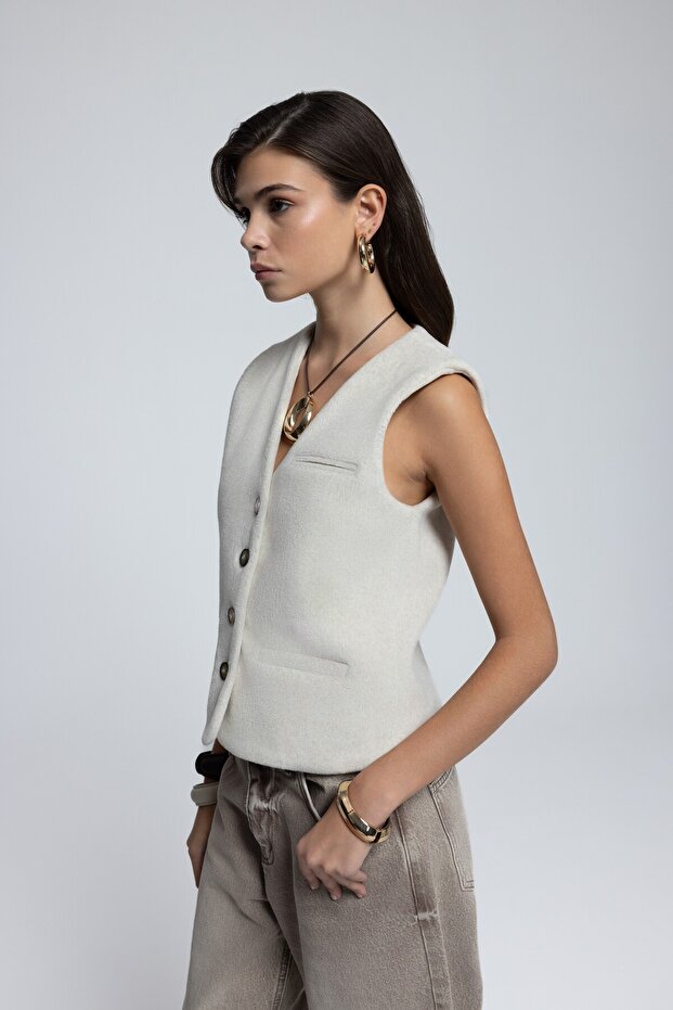 Pace Bej Kısa Yelek - 4