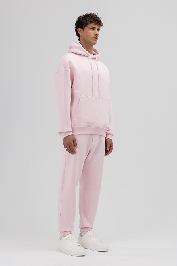 Basic Oversize Kapüşonlu Sweatshirt Pembe - 2