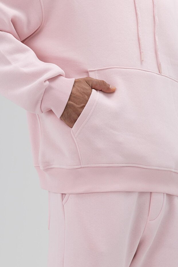 Basic Oversize Kapüşonlu Sweatshirt Pembe - 6