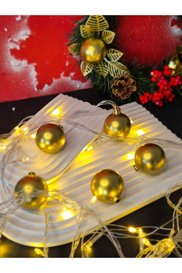 New Year's Ornament Balls 4 cm 6 Pieces Bright Yellow (Gold)
