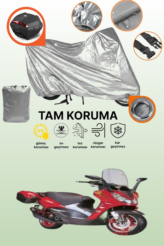 Gray Lock and Tail Bag Compatible Steel Motor Martian 150 Compatible Motorcycle Tarpaulin, Protection Cover
