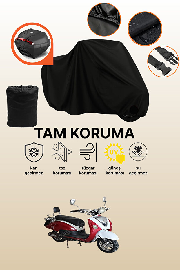 Black Rear Bag Compatible Kuba Nirvana 150 Compatible Motorcycle Tarpaulin, Protective Cover