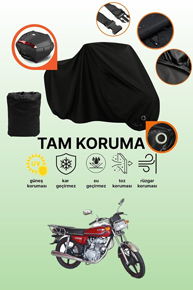 Black Lock and Tail Bag Compatible Kuba Km125-6 Compatible Motorcycle Tarpaulin, Protective Cover