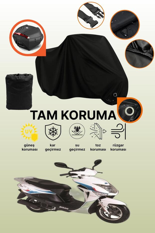 Black Lock and Tail Bag Compatible Bisan Nysa 150 Compatible Motorcycle Tarpaulin, Protective Cover