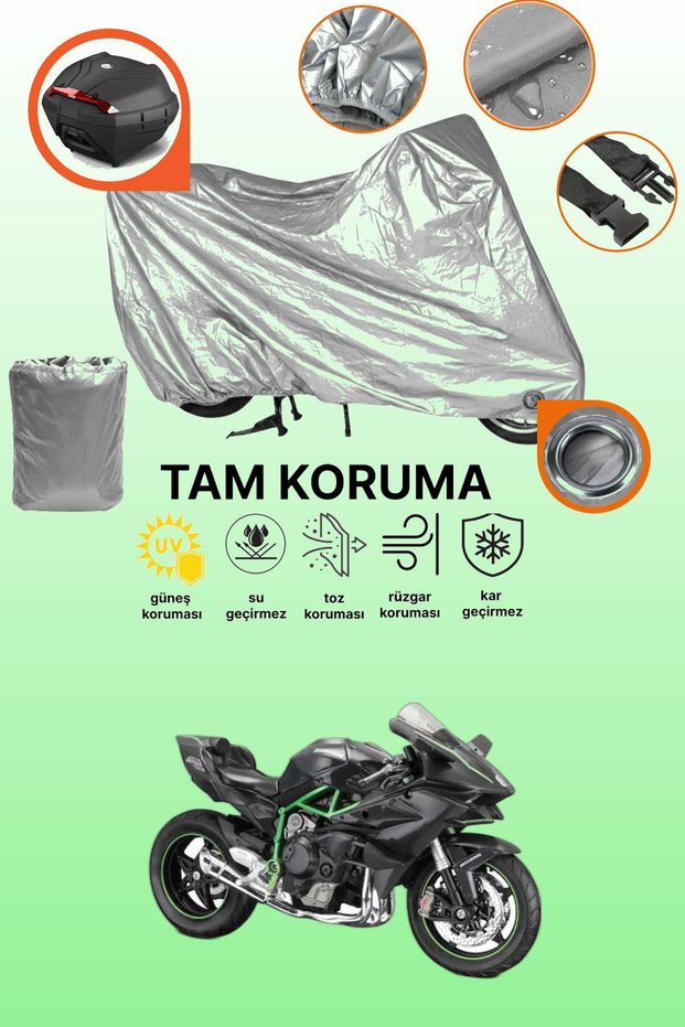 Gray Lock and Tail Bag Compatible Kawasaki Ninja H2 Compatible Motorcycle Tarpaulin, Protection Cover