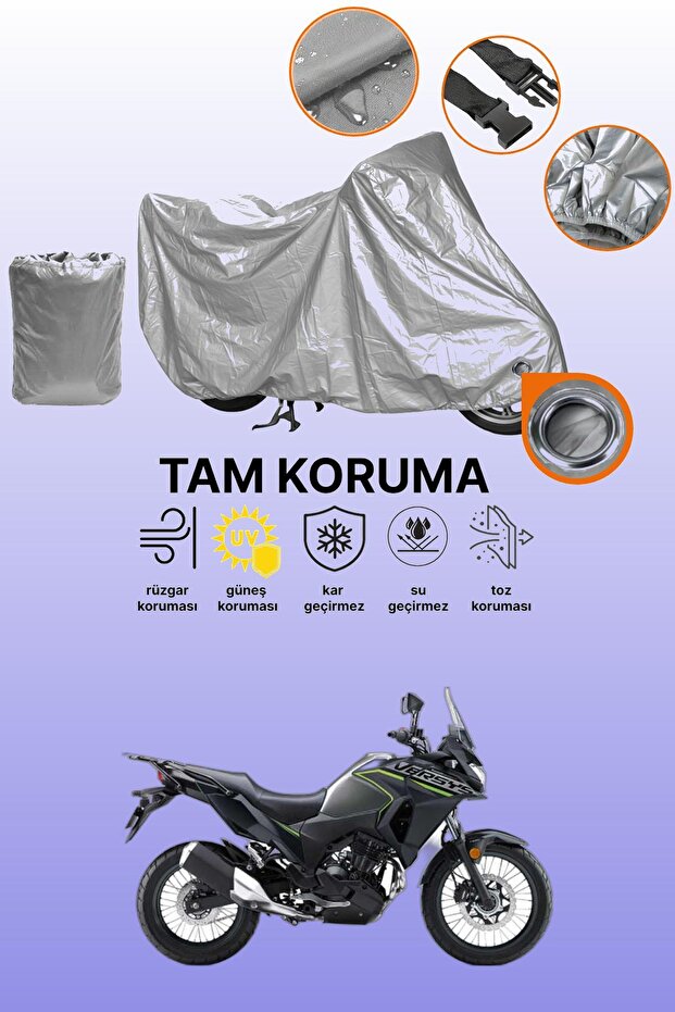 Gray Lock Compatible Kawasaki Versys X300 Compatible Motorcycle Tarpaulin, Protective Cover