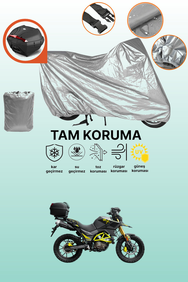 Gray Rear Bag Compatible Yuki Tekken 125 Compatible Motorcycle Cover, Protective Cover