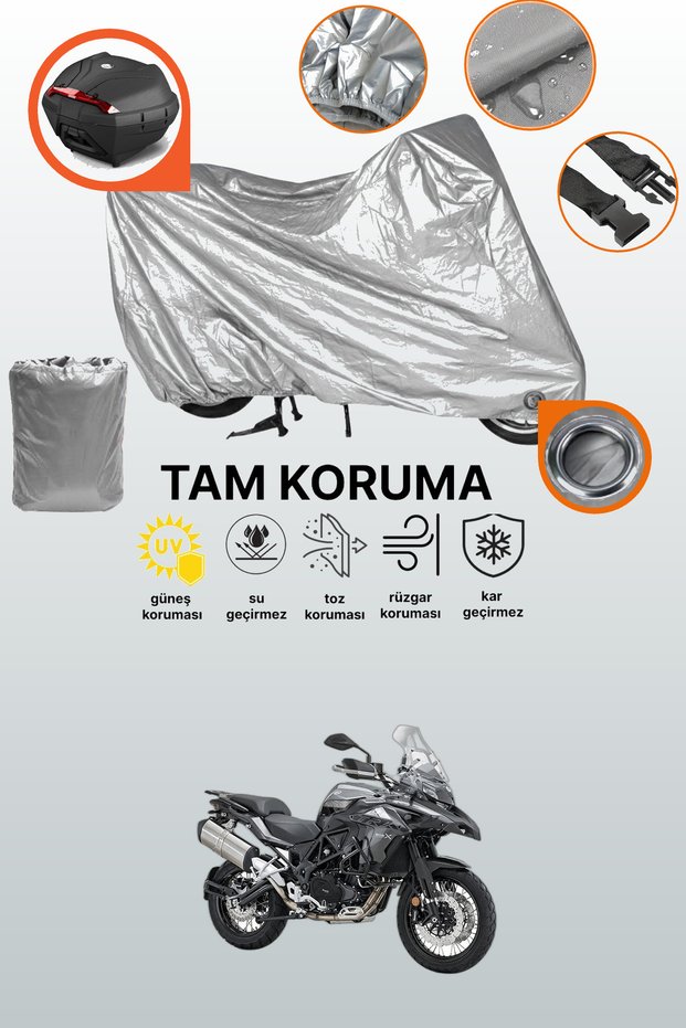 Gray Lock and Tail Bag Compatible Rks Trk502 X Compatible Motorcycle Tarpaulin, Protection Cover