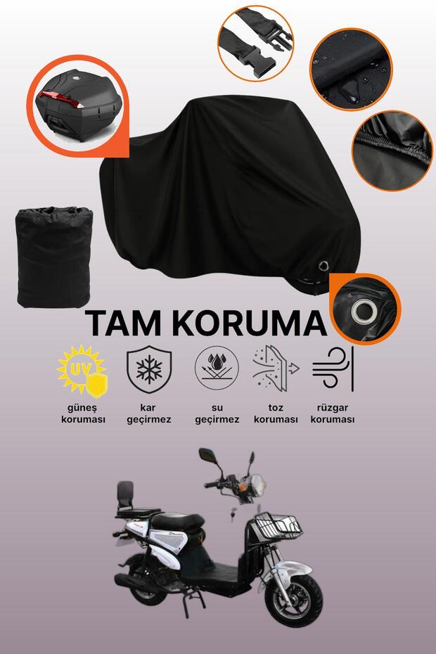 Black Lock and Tail Bag Compatible Motolux Pitton 50 Compatible Motorcycle Tarpaulin, Protective Cover