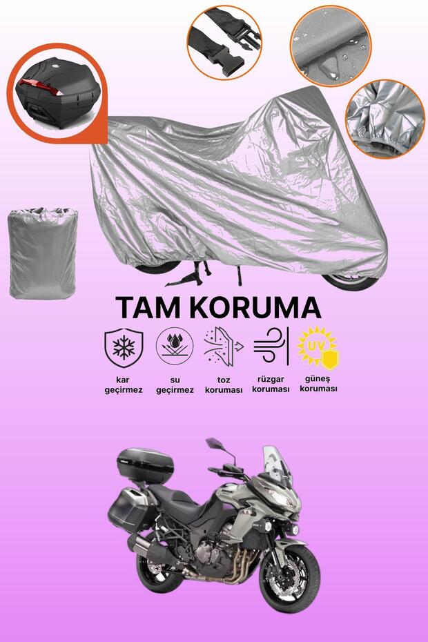 Gray Rear Bag Compatible with Kawasaki Klz 1000 Versys Compatible Motorcycle Tarpaulin, Protective Cover