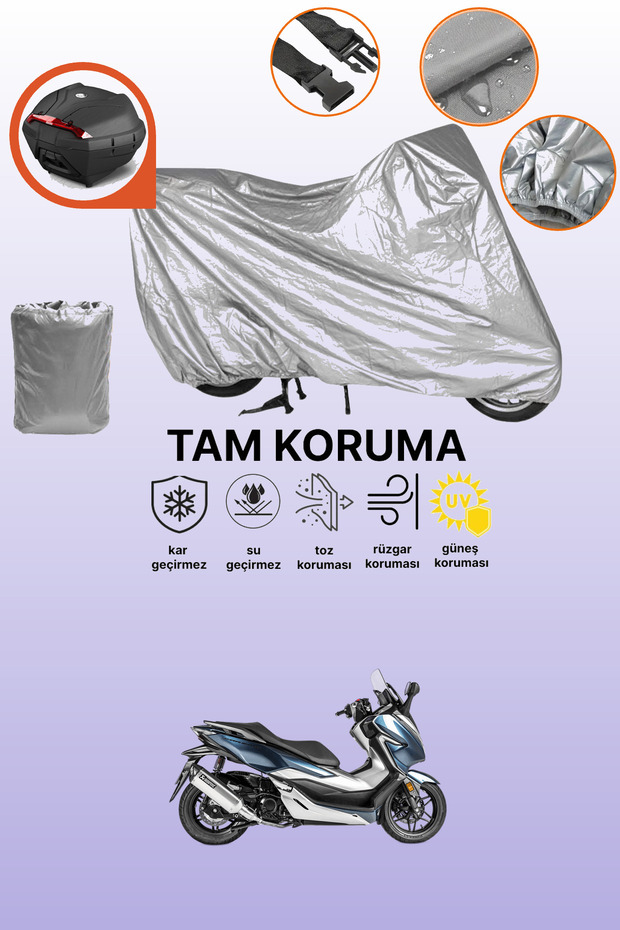 Gray Rear Bag Compatible Honda Forza 250 Compatible Motorcycle Tarpaulin, Protective Cover