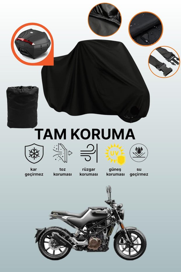 Black Rear Bag Compatible with Husqvarna Svartpilen 250 Compatible Motorcycle Tarpaulin