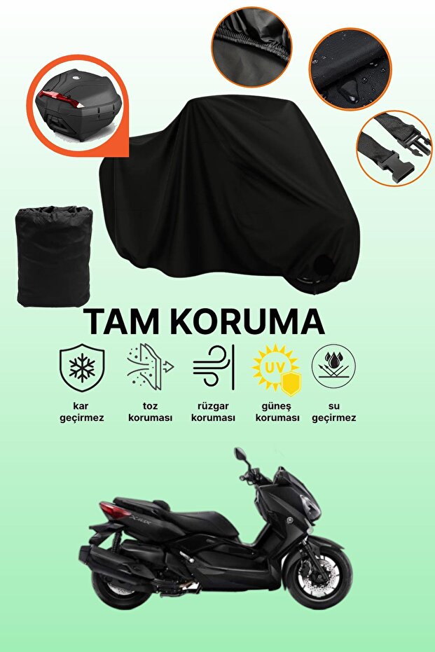 Black Rear Bag Compatible Yamaha X-Max 300 Iron Max Abs Compatible Motorcycle Tarpaulin, Protective Cover