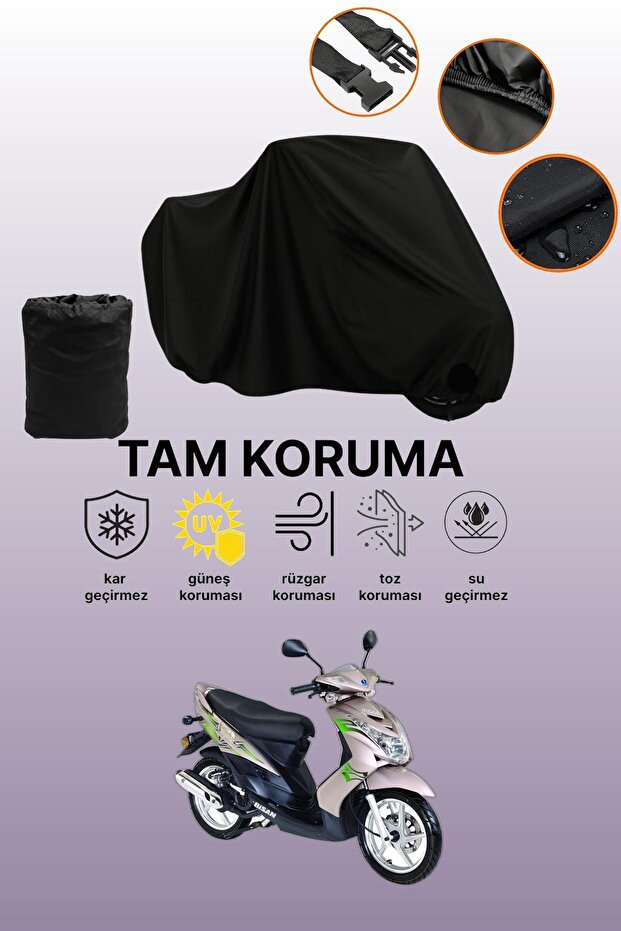 Black Bisan Teos 125 Compatible Motorcycle Cover, Protective Cover, Motorcycle Cover