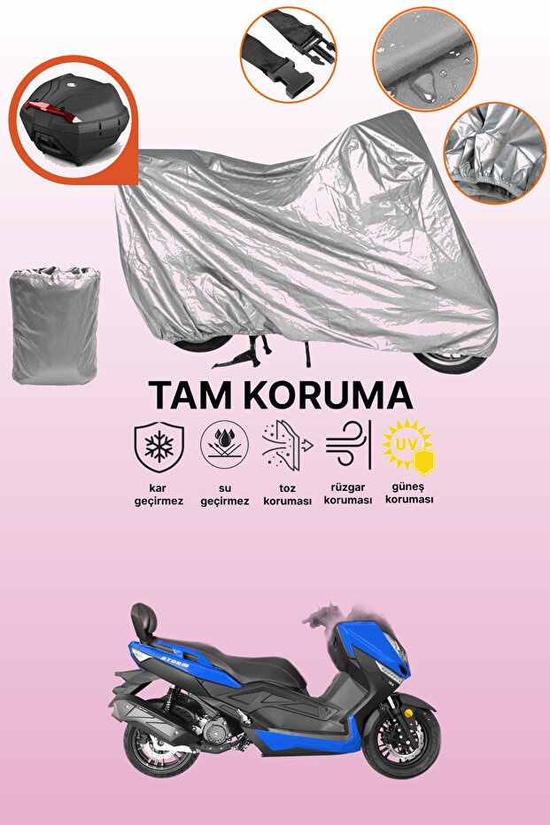 Gray Rear Bag Compatible Yuki T9 Strom 125 Compatible Motorcycle Tarpaulin, Protective Cover
