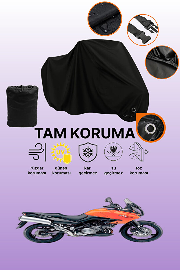 Black Lock Compatible Kawasaki Klv 1000 Compatible Motorcycle Tarpaulin, Protective Cover