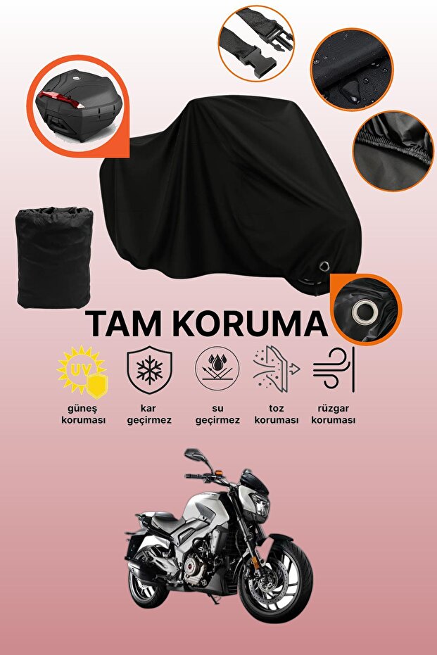 Black Lock and Tail Bag Compatible Bajaj Dominar D 400 Compatible Motorcycle Tarpaulin, Protective Cover