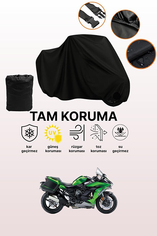 Black Kawasaki Ninja H2 Sx Compatible Motorcycle Cover, Protective Cover, Motorcycle Tarpaulin