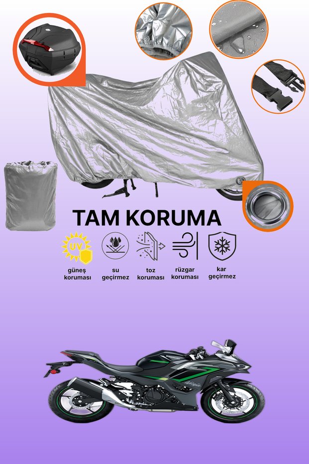 Gray Lock and Tail Bag Compatible Kawasaki Ninja 500 Se Compatible Motorcycle Tarpaulin, Protection Cover