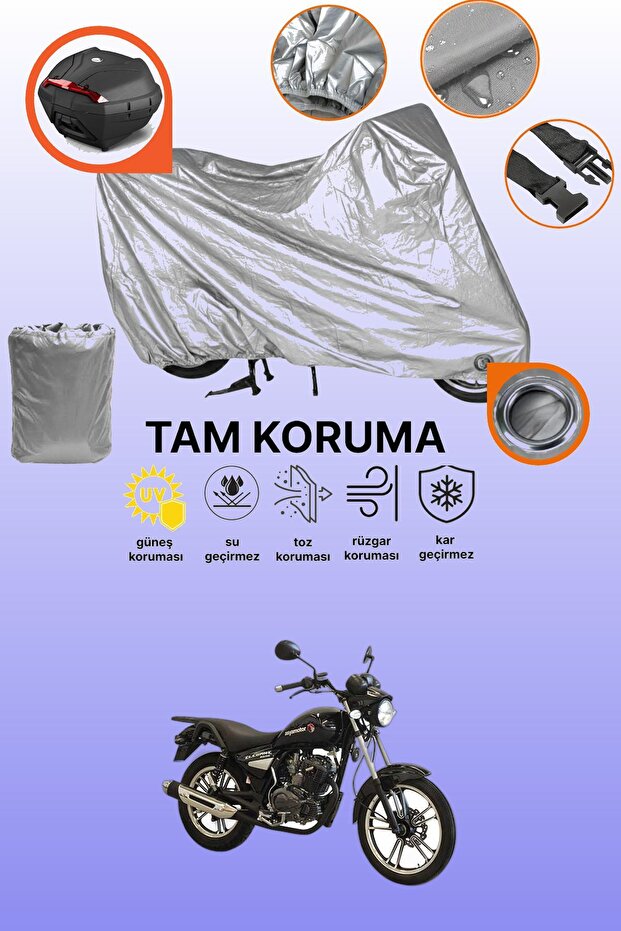 Gray Lock and Rear Bag Compatible Asya Elegant 150 Compatible Motorcycle Cover, Protective Cover