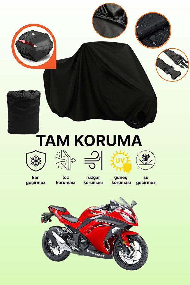 Black Tail Bag Compatible Kawasaki Ninja 300 Compatible Motorcycle Tarpaulin, Protective Cover