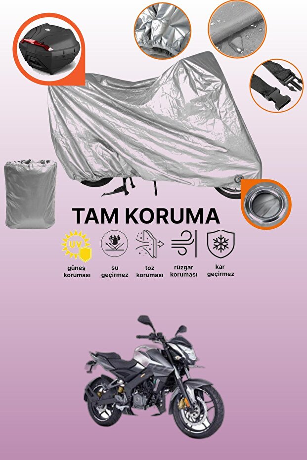 Gray Lock and Tail Bag Compatible Bajaj Pulsar Ns 200 Ug Compatible Motorcycle Tarpaulin, Protection Cover